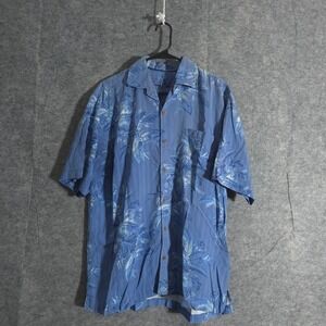 Tommy Bahama Silk Camp Shirt Men L Button Up Blue Floral Hawaiian Aloha Vacation